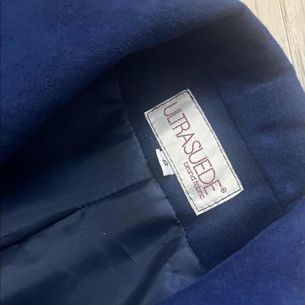 Elegant Blue Women's Coat Belted Real Ultra Suede Size 6 New - Picture 2 of 3